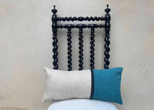 coussin cale-reins lin ancien teint upcyclé turquoise